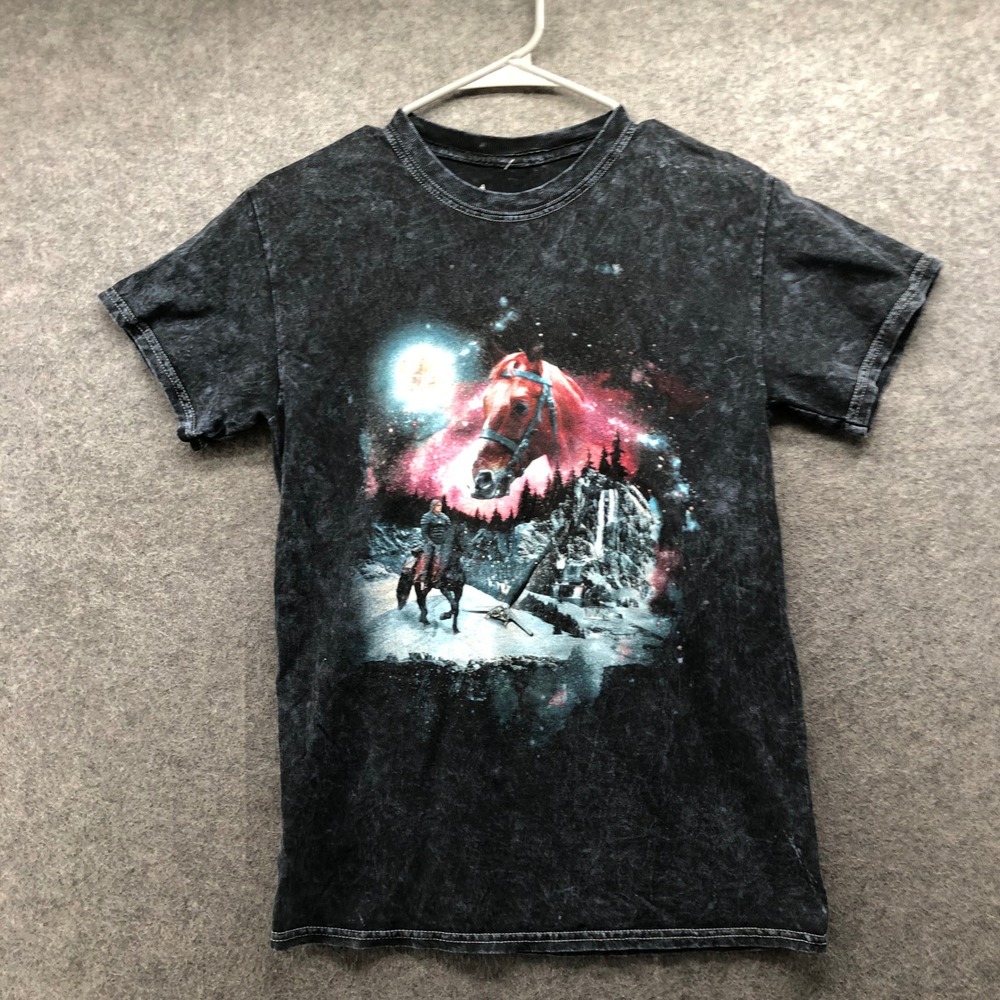 The Witcher 3 Geralt Roach Graphic Tee Acid Wash Charcoal Black Gaming Mens S
